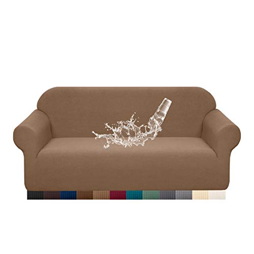 Granbest Premuim Wasserabweisende Sofabezüge, 2-Sitzer, 1 Stück, Stretch, Loveseat-Sofabezug, rutschfeste Liebes-Sitzbezüge für Wohnzimmer, Jacquard, Spandex, Möbelschutz (2-Sitzer, Khaki) von Granbest