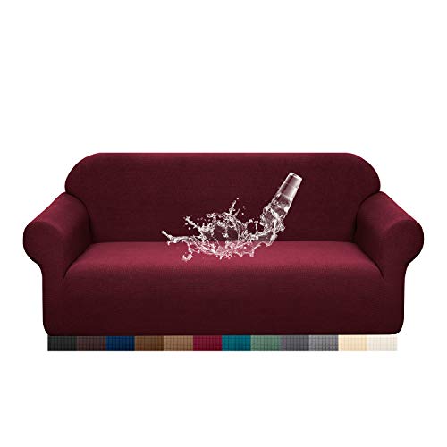 Granbest Premuim wasserabweisender Sofabezug für 3-Sitzer, hohe Dehnbarkeit, 1 Stück, Sofabezug für Hunde, universeller Sofa-Schonbezug, Jacquard-Spandex-Stoff (3-Sitzer, weinrot) von Granbest