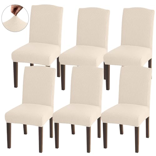 Granbest Schonbezüge für Esszimmerstühle, hohe Dehnbarkeit, universelle Passform, Jacquard, Parson, abnehmbare Stuhlschoner für Esszimmer, Küche, Restaurant und Hotel (6er-Set, Beige) von Granbest