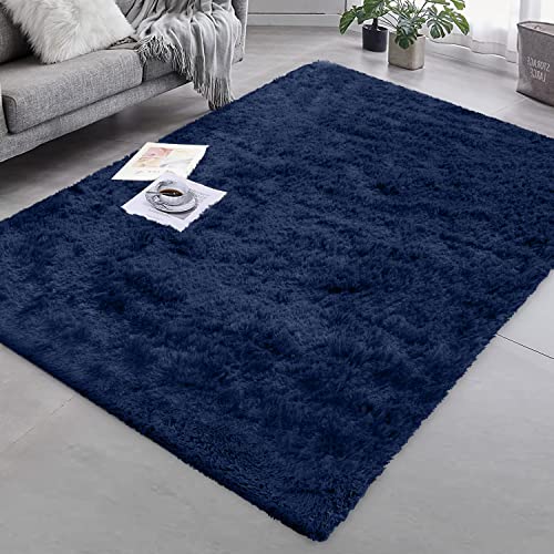 Granbest Shaggy Teppich Hochflor Langflor Teppiche für Wohnzimmer Moderner Flauschiger Kurzflor Teppich Rutschfester Teppich für Altere und Kinder（60cm*110cm，Navy blau） von Granbest