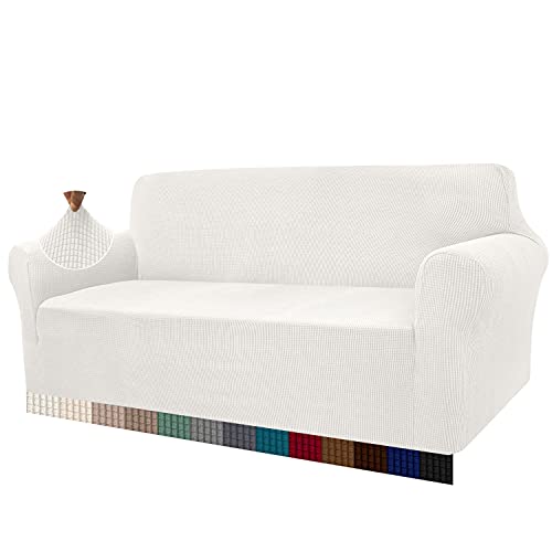 Granbest Sofabezüge mit hohem Stretch, 3-Sitzer, superweich, stilvoll, für Hunde, Haustiere, Katzen, Jacquard, Spandex, rutschfester Sofa-Schonbezug für Wohnzimmer-Möbelschutz (3-Sitzer, cremeweiß) von Granbest