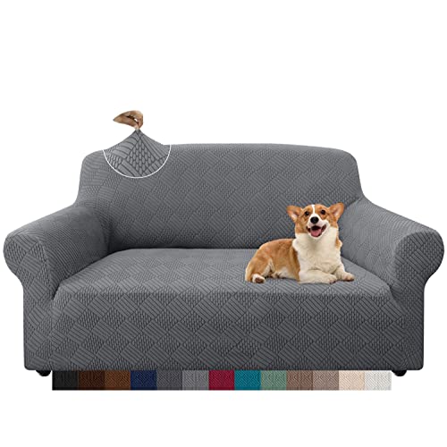 Granbest Stilvolle Rhombus Dicke Sofabezug 2 Sitzer Elastische Modestoffe Couchbezug Loveseat Sofaschutz für Kinder Haustiere Wohnzimmer (2 Sitzer, Hellgrau) von Granbest
