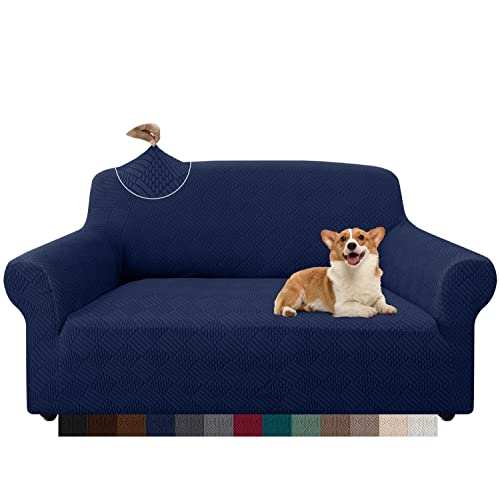 Granbest Stilvolle Rhombus Dicke Sofabezug 2 Sitzer Elastische Modestoffe Couchbezug Loveseat Sofaschutz für Kinder Haustiere Wohnzimmer (2 Sitzer, Marineblau) von Granbest
