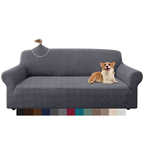 Granbest Stilvolle Rhombus Dicke Sofabezug 3 Sitzer Elastische Modestoffe Couchbezug rutschfest Sofaschutz für Kinder Haustiere Wohnzimmer (3 Sitzer, Grau) von Granbest