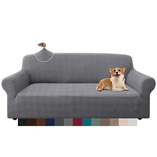 Granbest Stilvolle Rhombus Dicke Sofabezug 3 Sitzer Elastische Modestoffe Couchbezug rutschfest Sofaschutz für Kinder Haustiere Wohnzimmer (3 Sitzer, Hellgrau) von Granbest