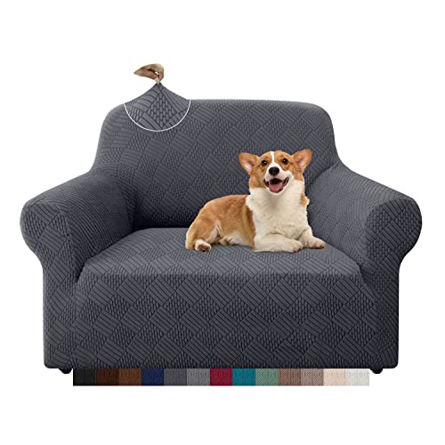 Granbest Stilvolle Rhombus Dicker Sesselbezug Hoher Stretch Stuhlüberzug 1-Sitzer Couchbezug für Kinder Haustiere Wohnzimmer (1 Sitzer, Grau) von Granbest