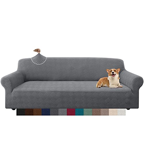 Granbest Stilvolle Rhombus Jacquard Übergröße Sofabezug 4 Sitzer Extra großer Sofaschoner mit Hohem Stretch Anti-Rutsch-Möbelschutz für Kinder Haustiere Wohnzimmer (4 Sitzer, Hellgrau) von Granbest