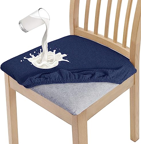 Granbest Stilvolle wasserdichte Esszimmerstuhl Sitzbezüge Set von 4, High Stretch Esszimmerstuhl Sitzkissen Schutzbezüge Waschbarer Sitzschutz für Bankett, Küche, Party, Hotel (4er Set, Marineblau) von Granbest