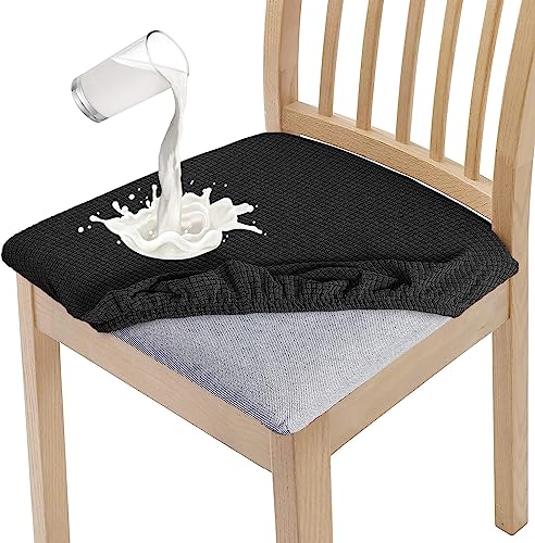 Granbest Stilvolle wasserdichte Esszimmerstuhl Sitzbezüge Set von 4, High Stretch Esszimmerstuhl Sitzkissen Schutzbezüge Waschbarer Sitzschutz für Bankett, Küche, Party, Hotel (4er Set, Schwarz) von Granbest