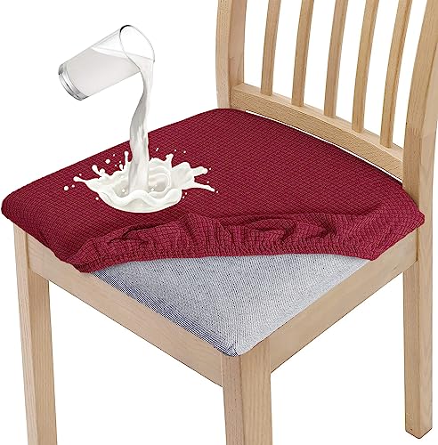 Granbest Stilvolle wasserdichte Esszimmerstuhl Sitzbezüge Set von 4, High Stretch Esszimmerstuhl Sitzkissen Schutzbezüge Waschbarer Sitzschutz für Bankett, Küche, Party, Hotel (4er Set, Weinrot) von Granbest