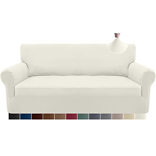 Granbest Strecken Sofabezug 3 Sitzer Superweich Elasthan Sofaüberwurf für Hunde Haustier Couchbezug Möbelschutz mit Elastischen Boden (3 Sitzer, Creme) von Granbest