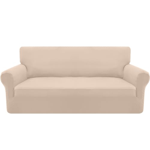 Granbest Strecken Sofabezug 3 Sitzer Superweich Elasthan Sofaüberwurf für Hunde Haustier Couchbezug Möbelschutz mit Elastischen Boden (3 Sitzer, Sand) von Granbest