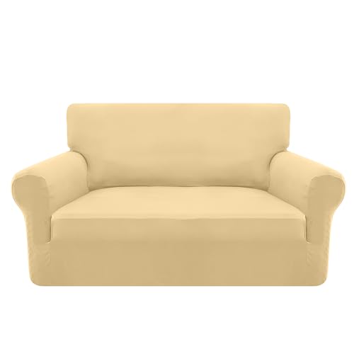 Granbest Stretch 2 Sitzer Bezug sofaüberwurf weicher Mikrofaser Couchbezug Rutschfester Sofabezug Elasthan Couch überzug Möbelschutz für Hunde, Haustiere (2 Sitzer, Aprikosengelb) von Granbest
