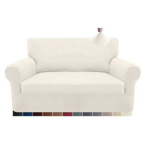 Granbest Stretch 2 Sitzer Bezug sofaüberwurf weicher Mikrofaser Couchbezug Rutschfester Sofabezug Elasthan Couch überzug Möbelschutz für Hunde, Haustiere (2 Sitzer, Creme) von Granbest