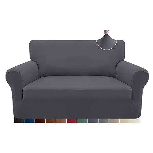 Granbest Stretch 2 Sitzer Bezug sofaüberwurf weicher Mikrofaser Couchbezug Rutschfester Sofabezug Elasthan Couch überzug Möbelschutz für Hunde, Haustiere (2 Sitzer, Hellgrau) von Granbest