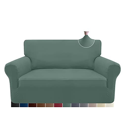 Granbest Stretch 2 Sitzer Bezug sofaüberwurf weicher Mikrofaser Couchbezug Rutschfester Sofabezug Elasthan Couch überzug Möbelschutz für Hunde, Haustiere (2 Sitzer, Salbei) von Granbest