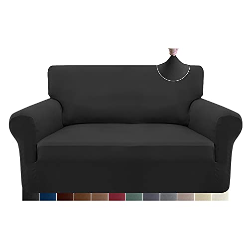 Granbest Stretch 2 Sitzer Bezug sofaüberwurf weicher Mikrofaser Couchbezug Rutschfester Sofabezug Elasthan Couch überzug Möbelschutz für Hunde, Haustiere (2 Sitzer, Schwarz) von Granbest