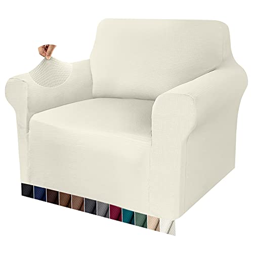 Granbest Stretch Sofabezug 1 Siter Dicker Sofabezug 1 Stück Premium Couchbezug Möbelbezüge Jacquard Waffelmuster Rutschfester (1 Sitzer, Creme) von Granbest