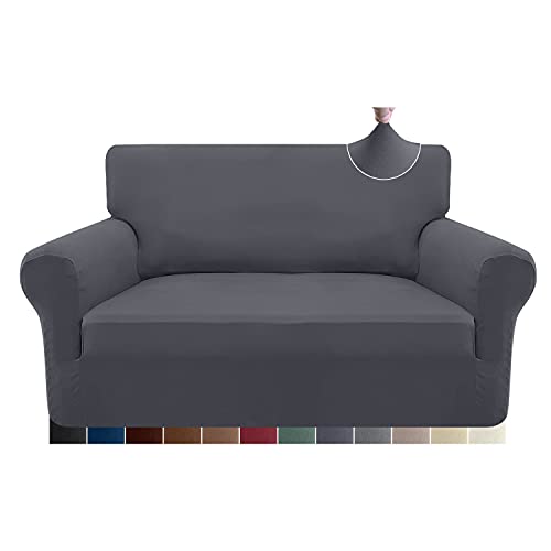 Granbest Stretch-Sofabezug für 2 Sitzer, superweicher Spandex-Sofa-Schonbezug für Hunde, Haustier-Couch, Möbelschutz mit elastischer Unterseite (2 Sitzer, Grau) von Granbest