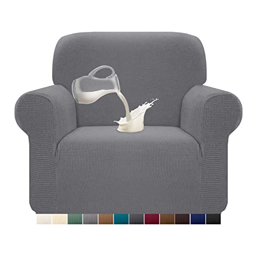 Granbest Stretch Wasserdicht Sofabezug 1 Stück Sofahusse Spandex Jacquard Elastische Couchbezug mit Anti-Rutsch-Schaumstoffe (1 Sitzer, Hellgrau) von Granbest