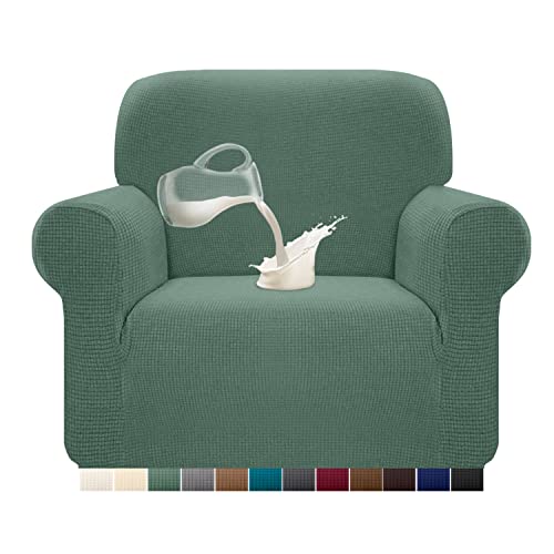 Granbest Stretch Wasserdicht Sofabezug 1 Stück Sofahusse Spandex Jacquard Elastische Couchbezug mit Anti-Rutsch-Schaumstoffe (1 Sitzer, Salbei) von Granbest