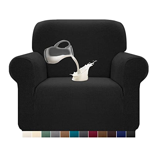 Granbest Stretch Wasserdicht Sofabezug 1 Stück Sofahusse Spandex Jacquard Elastische Couchbezug mit Anti-Rutsch-Schaumstoffe (1 Sitzer, Schwarz) von Granbest
