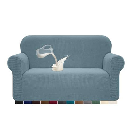 Granbest Stretch Wasserdicht Sofabezug 1 Stück Sofahusse Spandex Jacquard Elastische Couchbezug mit Anti-Rutsch-Schaumstoffe (2 Sitzer, Azurblau) von Granbest