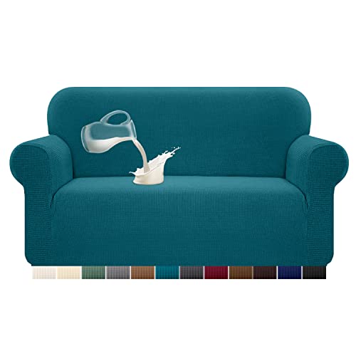 Granbest Stretch Wasserdicht Sofabezug 1 Stück Sofahusse Spandex Jacquard Elastische Couchbezug mit Anti-Rutsch-Schaumstoffe (2 Sitzer, Blaugrün) von Granbest