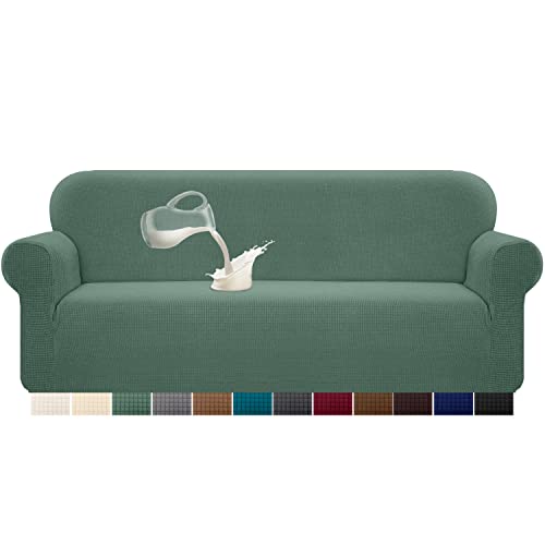 Granbest Stretch Wasserdicht Sofabezug 1 Stück Sofahusse Spandex Jacquard Elastische Couchbezug mit Anti-Rutsch-Schaumstoffe (4 Sitzer, Salbei) von Granbest