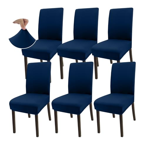 Granbest Super Dehnbar Essen Stuhlhusse, Universal Mikrofaser Parson Essen Stuhlhussen 6er Set, Abnehmbare Stuhl Protektoren für Esszimmer, Küche, Restaurant und Hotel (Set von 6,Marineblau) von Granbest