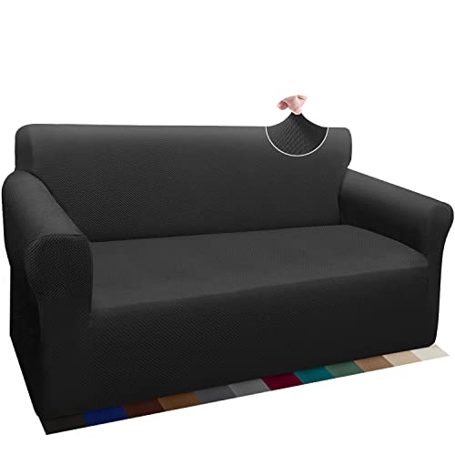 Granbest Thick Sofabezug Stylish Pattern Sofaüberzug für Sofa Stretch Elastische Jacquard Sofahusse Couchhusse mit Armlehne für Wohnzimmer Anti-Rutsch(2 Sitzer, Schwarz) von Granbest