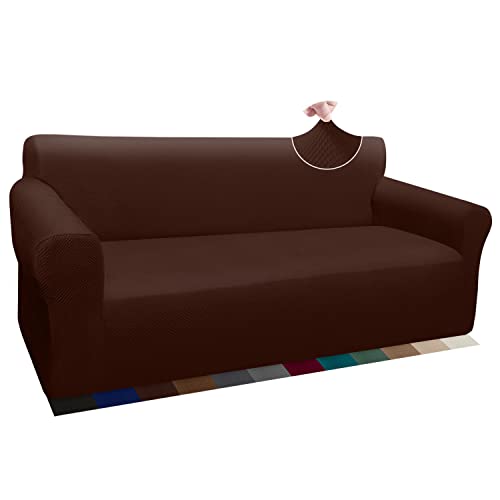Granbest Thick Sofabezug Stylish Pattern Sofaüberzug für Sofa Stretch Elastische Jacquard Sofahusse Couchhusse mit Armlehne für Wohnzimmer Anti-Rutsch(3 Sitzer, Schokolade) von Granbest