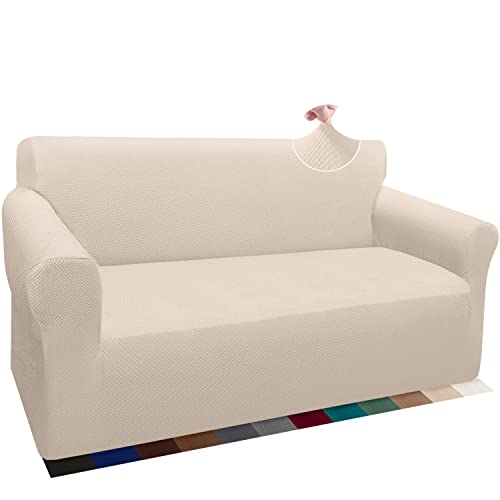Granbest Thick Sofabezug Stylish Pattern Sofaüberzug für Sofa Stretch Elastische Jacquard Sofahusse Couchhusse mit Armlehne für Wohnzimmer Anti-Rutsch (2 Sitzer, Beige) von Granbest