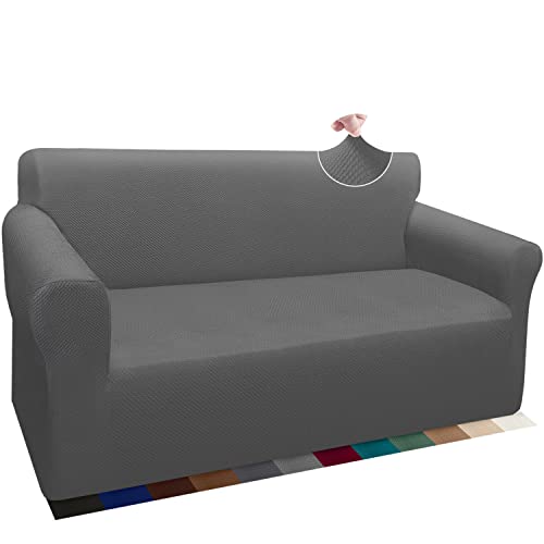 Granbest Thick Sofabezug Stylish Pattern Sofaüberzug für Sofa Stretch Elastische Jacquard Sofahusse Couchhusse mit Armlehne für Wohnzimmer Anti-Rutsch (2 Sitzer, Hellgrau) von Granbest