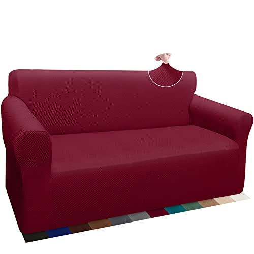 Granbest Thick Sofabezug Stylish Pattern Sofaüberzug für Sofa Stretch Elastische Jacquard Sofahusse Couchhusse mit Armlehne für Wohnzimmer Anti-Rutsch (2 Sitzer, Weinrot) von Granbest