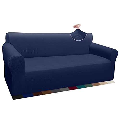 Granbest Thick Sofabezug Stylish Pattern Sofaüberzug für Sofa Stretch Elastische Jacquard Sofahusse Couchhusse mit Armlehne für Wohnzimmer Anti-Rutsch (3 Sitzer, Dunkelblau) von Granbest