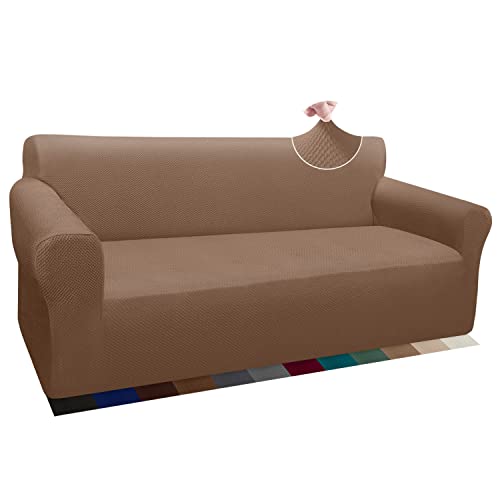 Granbest Thick Sofabezug Stylish Pattern Sofaüberzug für Sofa Stretch Elastische Jacquard Sofahusse Couchhusse mit Armlehne für Wohnzimmer Anti-Rutsch (3 Sitzer, Kamel) von Granbest