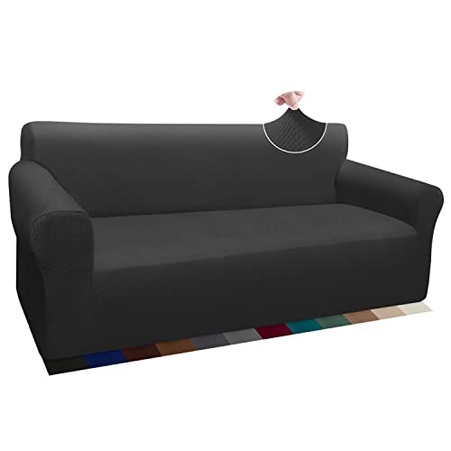 Granbest Thick Sofabezug Stylish Pattern Sofaüberzug für Sofa Stretch Elastische Jacquard Sofahusse Couchhusse mit Armlehne für Wohnzimmer Anti-Rutsch (3 Sitzer, Schwarz) von Granbest