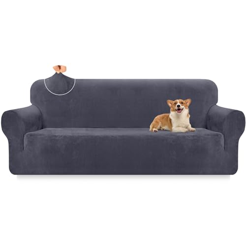 Granbest Übergroßer dicker Plüsch-Samt-Sofabezug, 4-Sitzer, hochdehnbar, superweich, Sofa-Schonbezug, luxuriöser Möbelschutz für Haustiere und Kinder (4-Sitzer, Grau) von Granbest