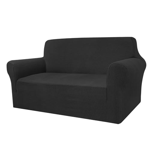 Granbest Überprüft Couchbezug für 2 Kissen Couch Hohe Dehnung Sofabezug 2-Sitzer Waschbare Sofaschutz für Hunde Haustiere Rutschfester Möbelschutz (2-Sitzer, Schwarz) von Granbest
