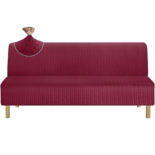 Granbest Verdickte Hohe Dehnung Armlose Futonbezug,Neue Muster Weiche Futon Abdeckung für Faltendes Schlafsofa Anti-Rutsch Sofabezug ohne Armlehne (Futon,Weinrot von Granbest