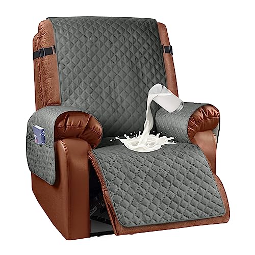 Granbest Wasserabweisende Recliner Stuhl Abdeckung wasserdichte Recliner Stuhl Slipcovers Anti-Rutsch Recliner Schutz für Kinder, Haustiere, Hunde, Katzen mit Elastischen Riemen (Liege, Grau) von Granbest