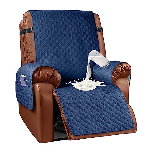 Granbest Wasserabweisende Recliner Stuhl Abdeckung wasserdichte Recliner Stuhl Slipcovers Anti-Rutsch Recliner Schutz für Kinder, Haustiere, Hunde, Katzen mit Elastischen Riemen (Liege, Marineblau) von Granbest