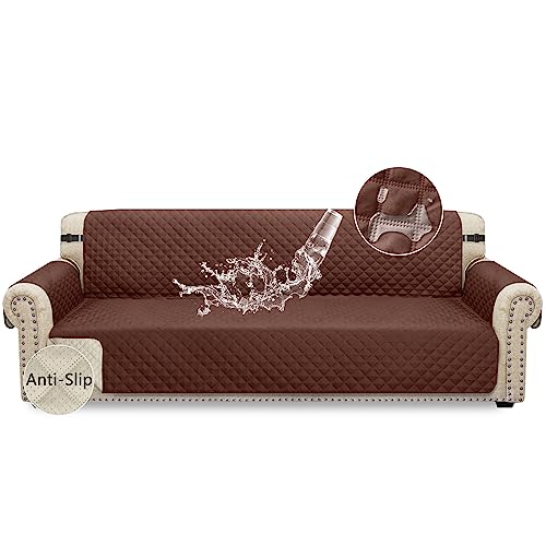 Granbest Wasserabweisender Übergroßer Sofaschutz 4-Sitzer-Sofabezug mit Gummiband rutschfester Möbelschutz für Kinder, Haustiere, Hunde, Katzen (4-Sitzer, Schokolade) von Granbest