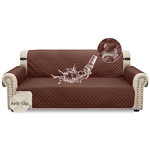 Granbest wasserdichte Sofabezug 3 Sitzer rutschfeste Couchbezug mit Elastischen Riemen, Waschbare Sofaschutz für Kinder, Haustiere, Hunde, Katzen (3-Sitzer, Schokolade) von Granbest
