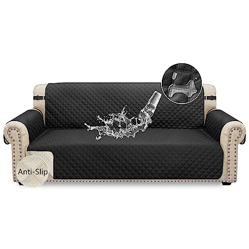 Granbest Wasserdichter Sofabezug 3 Sitzer Anti-Rutsch Sofa Schonbezug mit elastischen Bändern, Waschbarer Sofaschutz für Kinder, Haustiere, Katzen Vier Jahreszeiten Universal (3 Sitzer, Schwarz) von Granbest