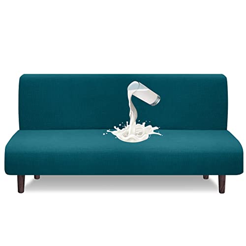 Granbest wasserdichte Armlose Futon Abdeckung, Hoher Stretch Futon Schutz für Faltendes Schlafsofa Anti-Rutsch Sofabezug ohne Armlehne (SchwarzGrün) von Granbest