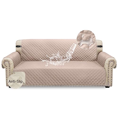 Granbest wasserdichte Sofabezug 3 Sitzer rutschfeste Couchbezug mit Elastischen Riemen, Waschbare Sofaschutz für Kinder, Haustiere, Hunde, Katzen (3-Sitzer, Hellrosa) von Granbest