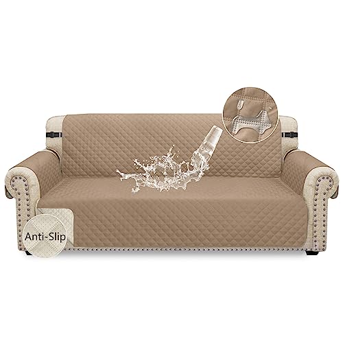 Granbest wasserdichte Sofabezug 3 Sitzer rutschfeste Couchbezug mit Elastischen Riemen, Waschbare Sofaschutz für Kinder, Haustiere, Hunde, Katzen (3-Sitzer, Kamel) von Granbest