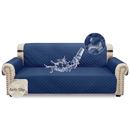 Granbest wasserdichte Sofabezug 3 Sitzer rutschfeste Couchbezug mit Elastischen Riemen, Waschbare Sofaschutz für Kinder, Haustiere, Hunde, Katzen (3-Sitzer, Marineblau) von Granbest